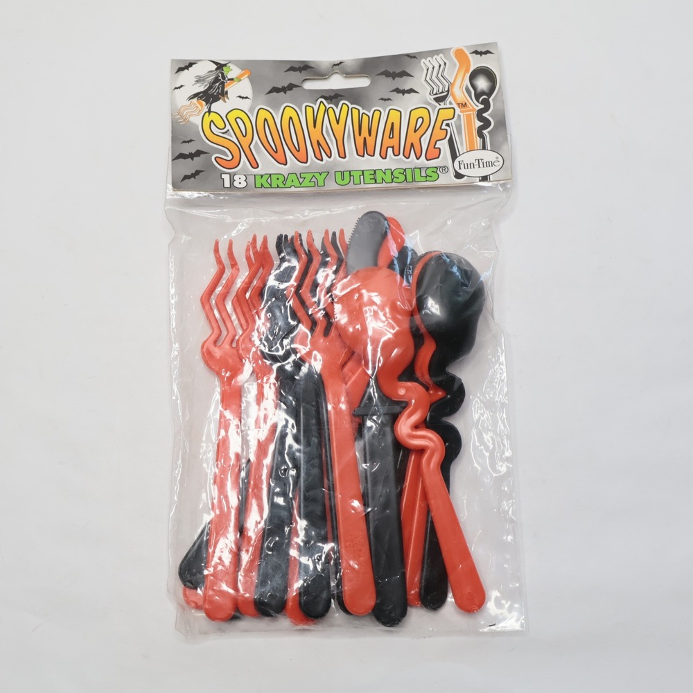 Vintage 1995 Spookyware 18 Krazy Utensils Halloween Cutlery Orange Black Fun‎